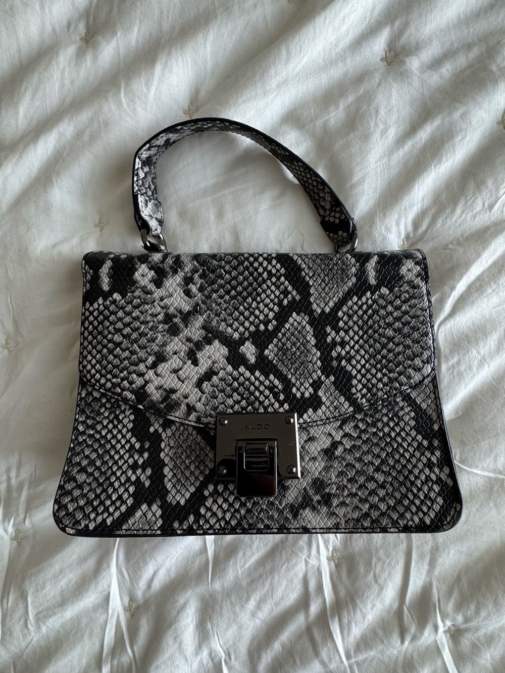 ALDO Black & Gray Snake-Print Top Handle Satchel